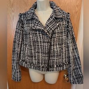 Black & White Plaid/Tweed Moto Style Jacket Size  L